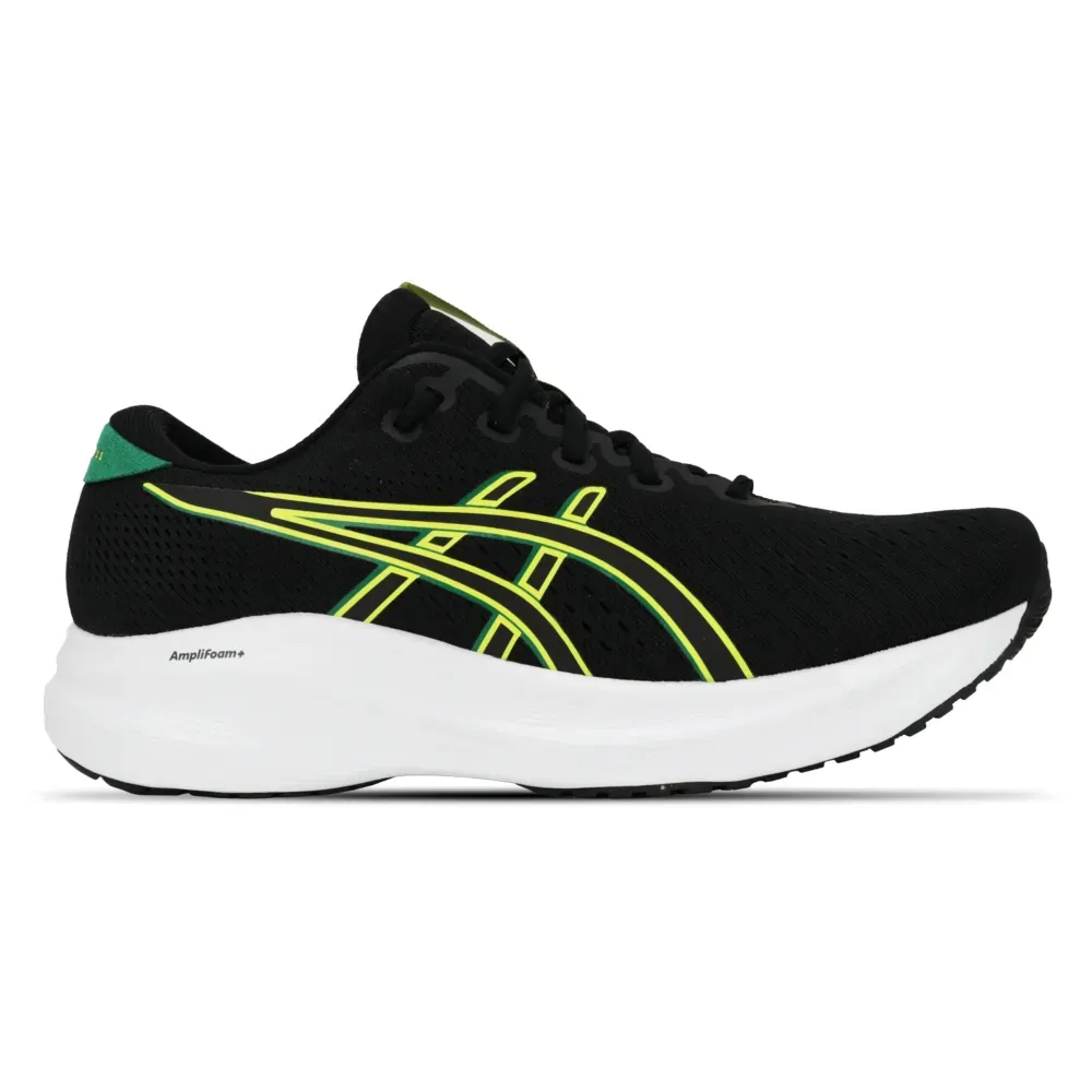 Tênis de corrida masculino preto e amarelo Asics Gel-Excite 11 vista lateral direita